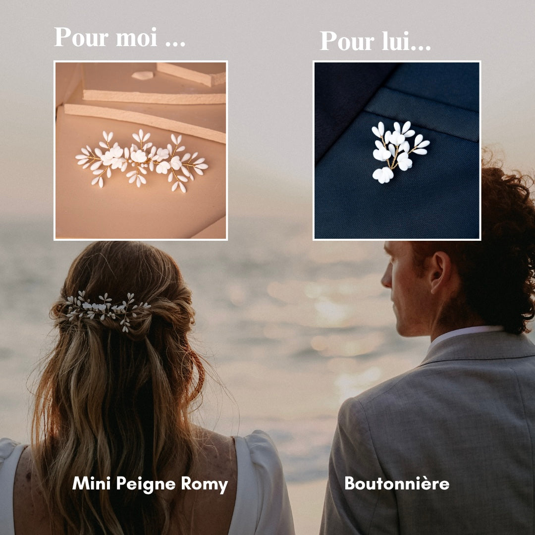 Coffret Duo Mini Peigne Romy + Boutonnière Roma